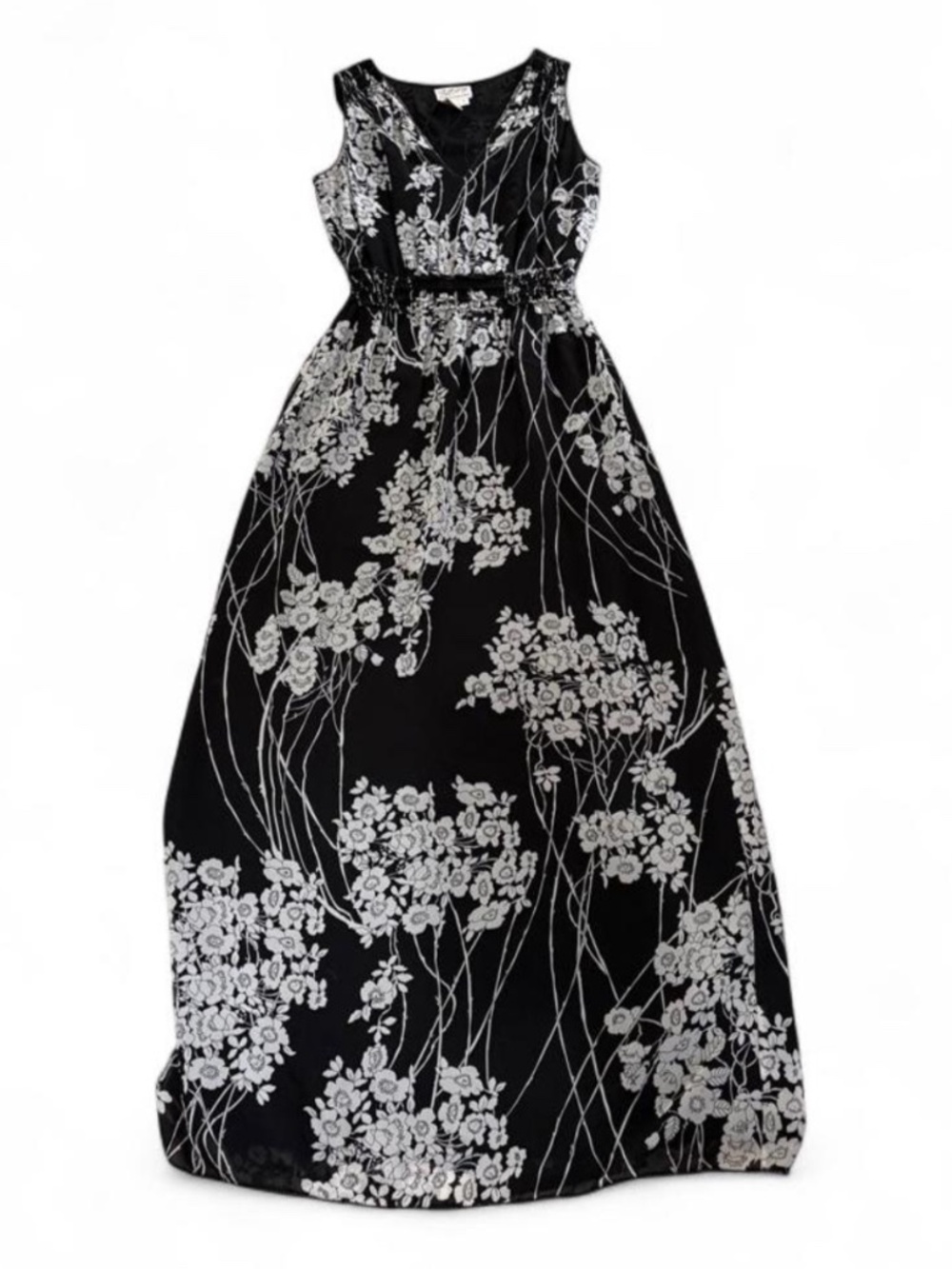 Max Studio Special Whimsigoth Black & White Floral Maxi Dress